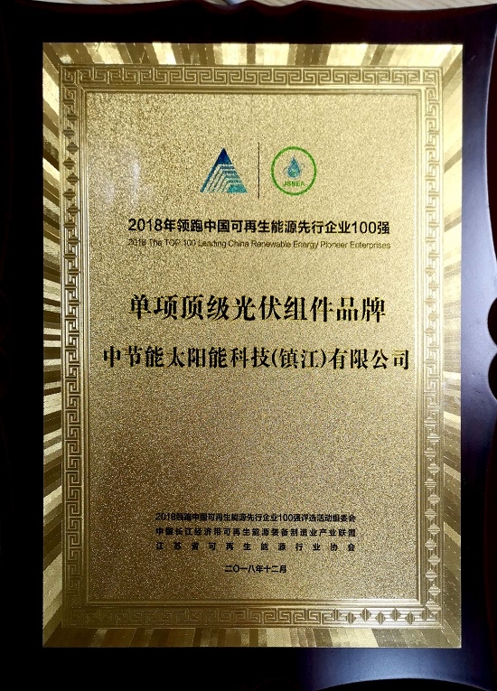 2018 leader: Top 100 Chinese renewable energy leading enterprises - single top PV module brand